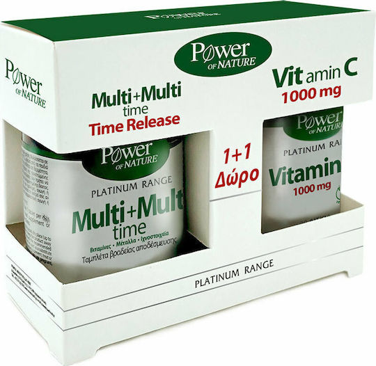 Power Of Nature Platinum Range Multi+Multi Time & Vitamin C 1000mg Multivitamin for Energy & Immune System Boost 50 tabs