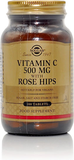 Solgar Vitamin C with Rose Hips Βιταμίνη για Ενίσχυση του Ανοσοποιητικού, τo Δέρμα & Αντιοξειδωτική δράση 500mg 100 ταμπλέτες