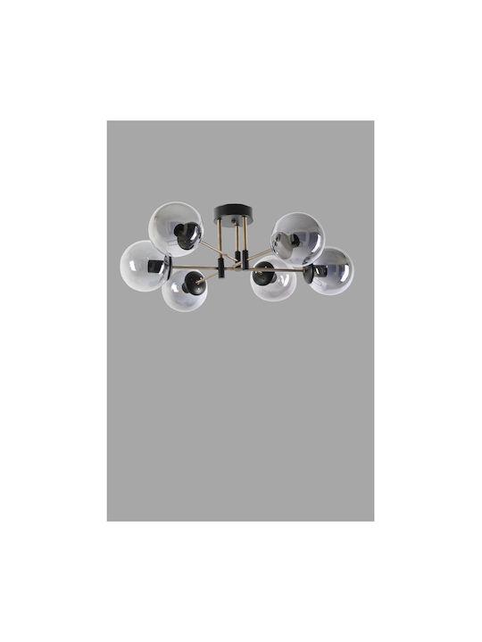 Full Moon 6 Modern Glass Ceiling Light with Socket E27 65pcs Black