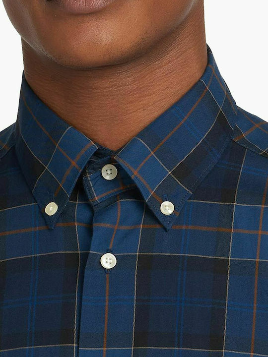 Wetherham Long-sleeved Cotton Shirt Checked Navy Blue