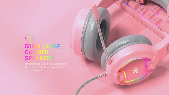 Havit H2233D On Ear Gaming Headset με σύνδεση USB / 3.5mm Ροζ