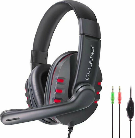 Ovleng X6 Over Ear Gaming Headset με σύνδεση 2x3.5mm Black/Red