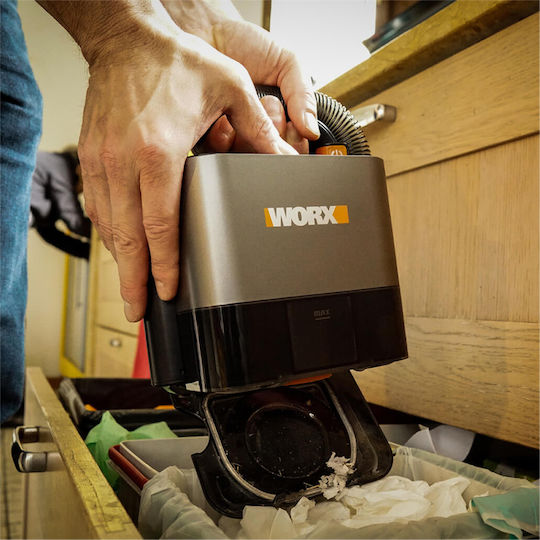 Worx Cube Vac Handstaubsauger für Autos Trockenes Saugen Wiederaufladbar 12V mit Batterie und Ladegerät Black, Grey
