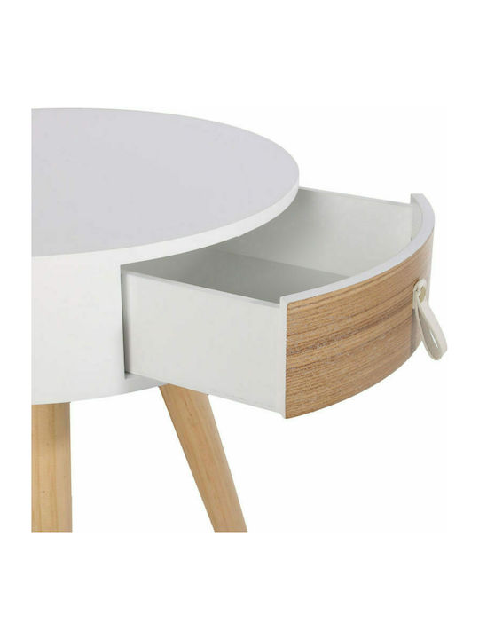 Round Side Wooden Coffee Table with Drawers White - Natural W35xL35xH46.5cm