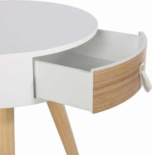Round Side Wooden Coffee Table with Drawers White - Natural W35xL35xH46.5cm