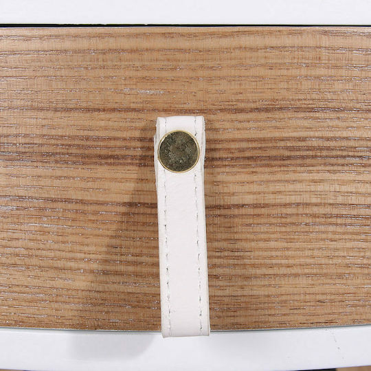 Round Side Wooden Coffee Table with Drawers White - Natural W35xL35xH46.5cm