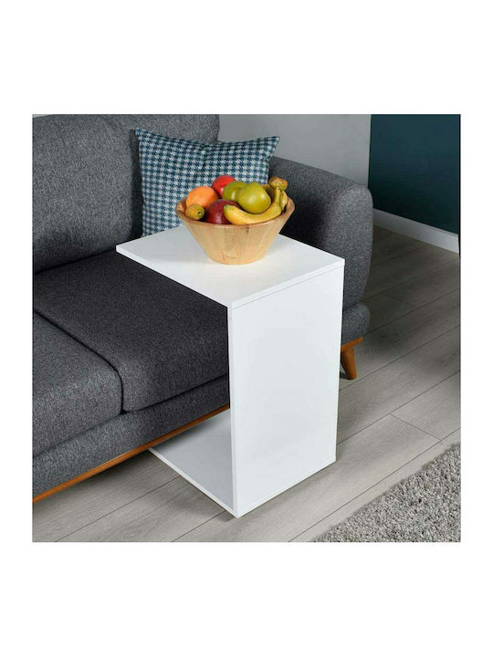 C-Shape Rectangular Wooden Side Table White L35xW45xH60cm