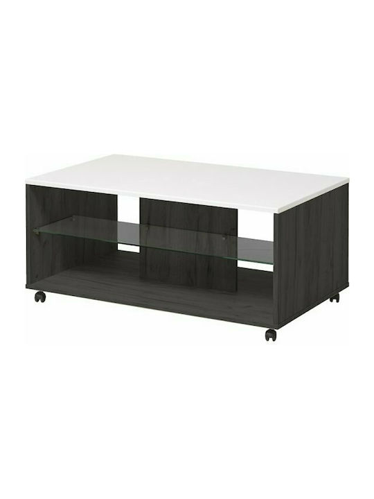 Rectangular Coffee Table Bert Wooden with Wheels White L101xW60xH45cm.