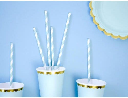 PartyDeco SPP1-001J Καλαμάκια Χάρτινα Μπλε Paper Straws Μπλε, 19.5cm 10τμχ