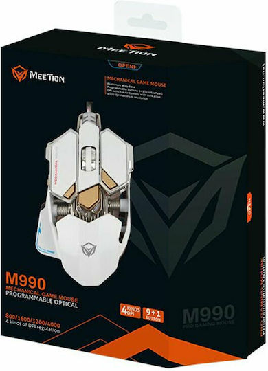 Meetion M990 RGB Gaming Ποντίκι 4000 DPI Λευκό