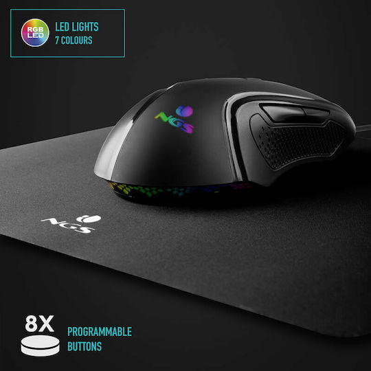 NGS GMX-125 RGB Gaming Gaming Maus 7200 DPI Schwarz