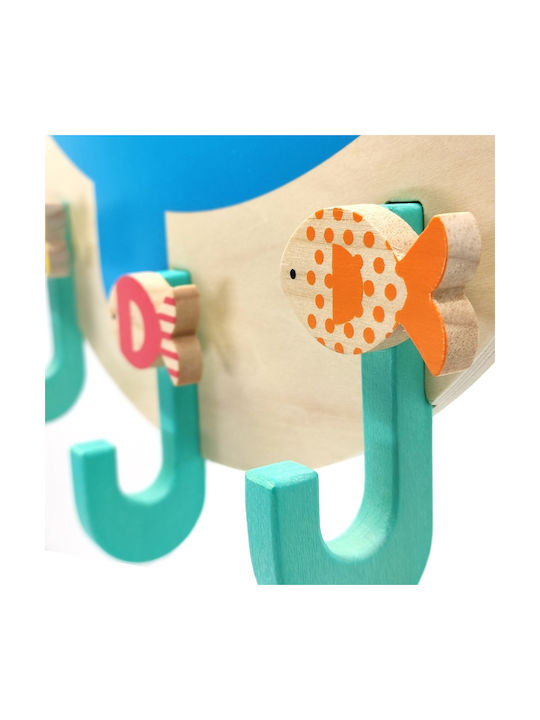 Svoora Wooden Kids Wall Mounted Hanger with Hooks Whale Polychrome 37x21x6cm