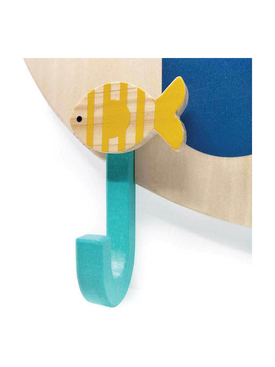 Svoora Wooden Kids Wall Mounted Hanger with Hooks Whale Polychrome 37x21x6cm