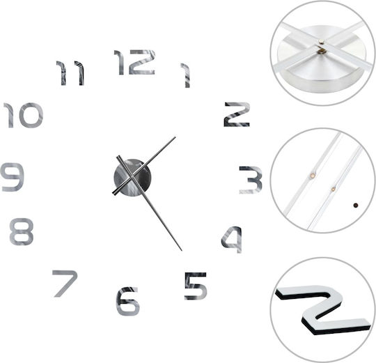 vidaXL 3D Wall Clock Sticker Mirror Silver Ø100cm