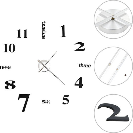 vidaXL 3D Wall Clock Sticker Metallic Black Ø100cm
