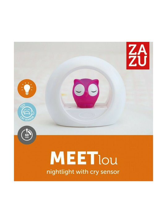 Zazu Night Light Lou The Owl Battery Pink With Sensor
