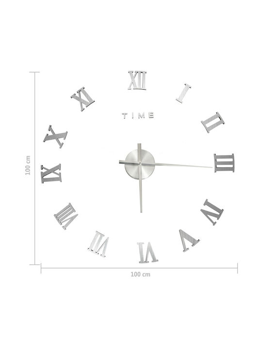vidaXL 3D 3D Wall Clock Sticker Plastic Silver Ø100cm