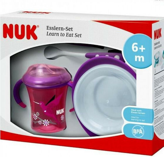 Nuk Feeding Set made of Plastic with Non-Slip Base Pink Bird 3pcs for 6+ months