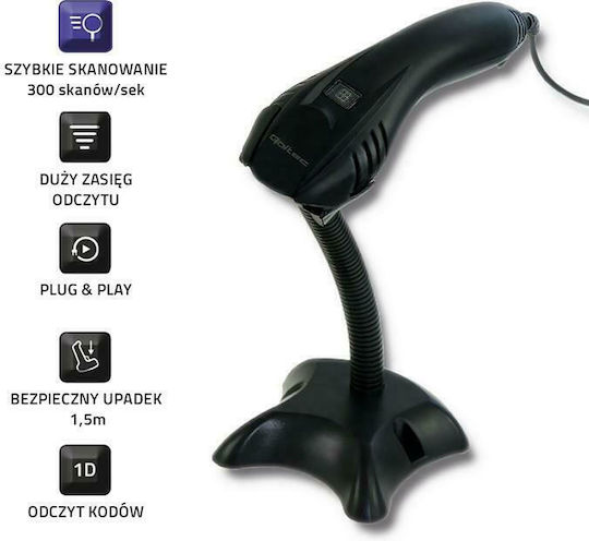 Qoltec Handheld Scanner Wired with 1D Barcode Reading Capability
