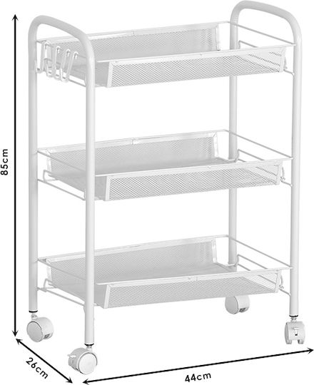 Pakketo Пали Кухненска Металик Тролей с 3 Позиции Бял 44x26x85см
