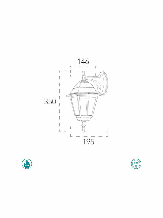 Fan Europe Roma Wall-Mounted Outdoor Lighting Lantern E27 IP44 19.5x35x14.6cm