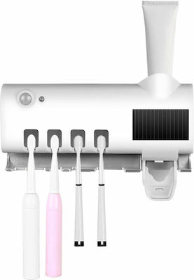 Multi Function Toothbrush Support Base with Automatic Toothpaste Dispenser Wallpaper Plastic White