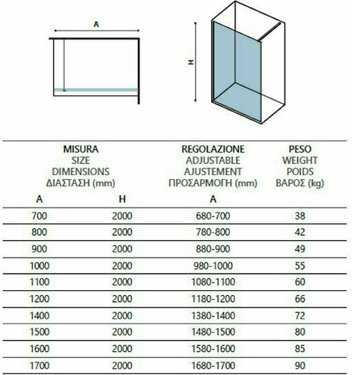 Karag Walkin 1 Divider de verandă Duș 100x200cm Sticlă transparentă Nero