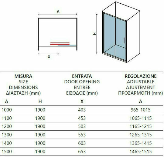 Karag Flora 500 Разделител на верандата Душ с Плъзгащи се Врата 130x190см Тъкан Cromo