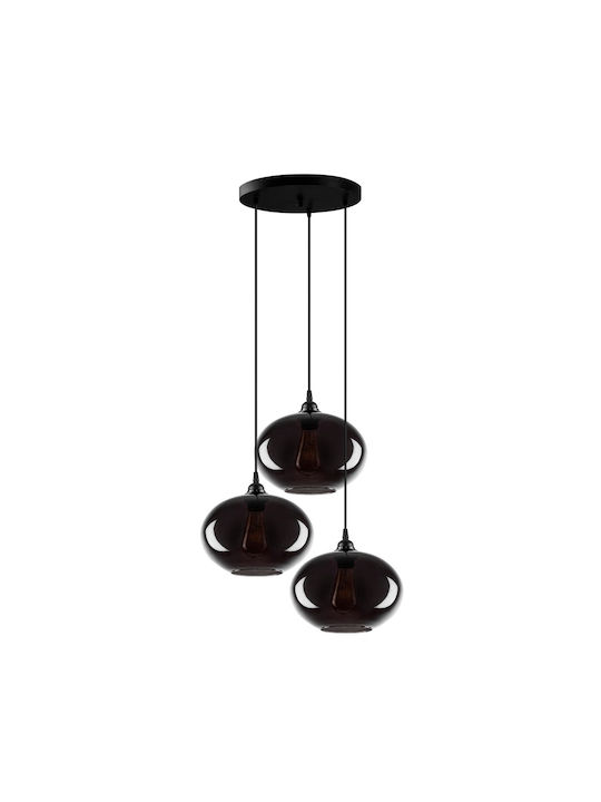 Smoked Pendant Light Three-Light for Socket E27 Black