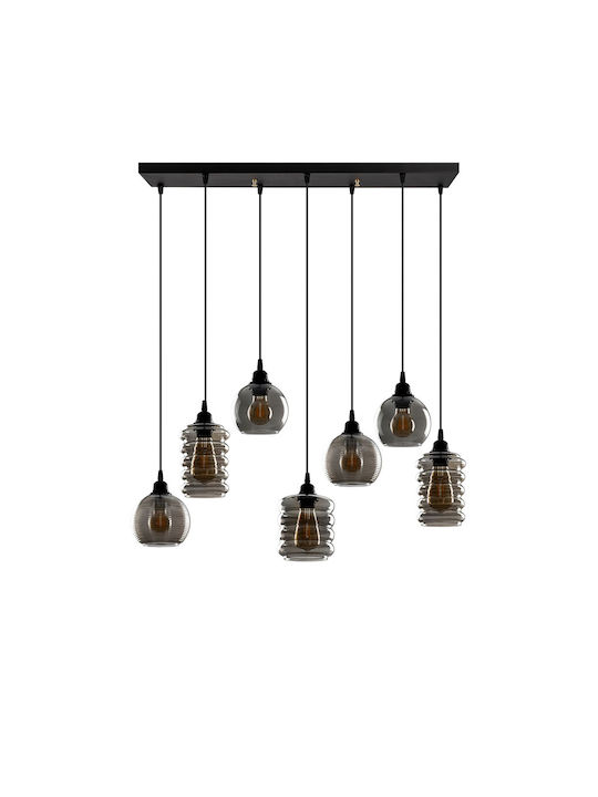 Smoked Pendant Chandelier Rail for 7 Bulbs E27 Black