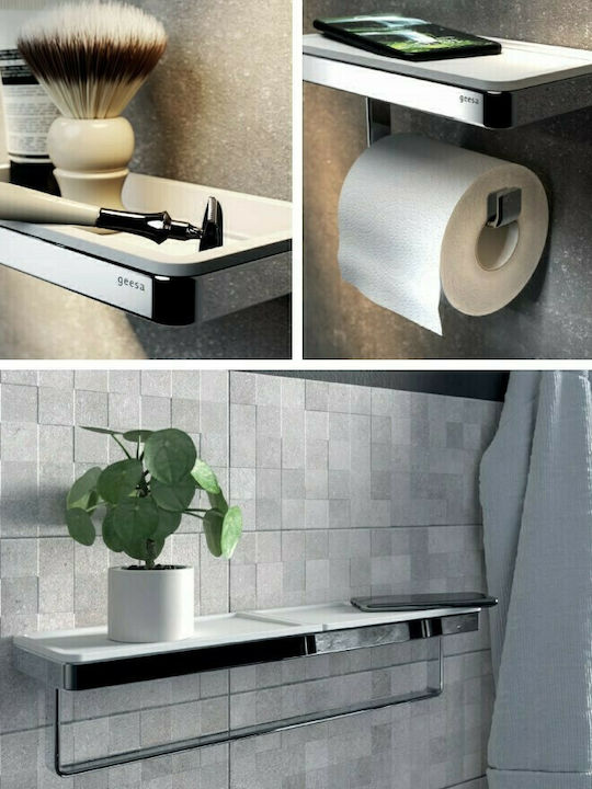 Geesa Frame Γωνιακή Επιτοίχια Ραφιέρα Μπάνιου Μεταλλική με 1 Ράφι 21x10.8x7.5cm Chrome White Matt