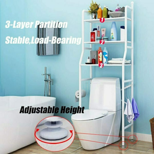 TM-0090 Boden Badezimmerregal Metallisch mit 3 Regalböden 47x25x156cm Weiß
