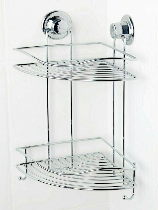 Tekno-Tel 455.DM253 Γωνιακή Επιτοίχια Ραφιέρα Μπάνιου Inox με 2 Ράφια και Βεντούζες 29.5x21x40cm
