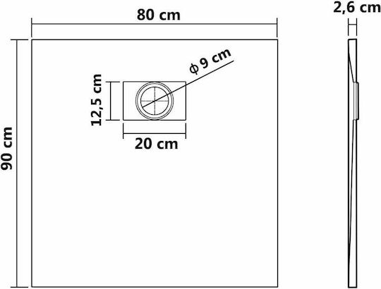 vidaXL Правоъгълена Акрил душ 90x80см Сив