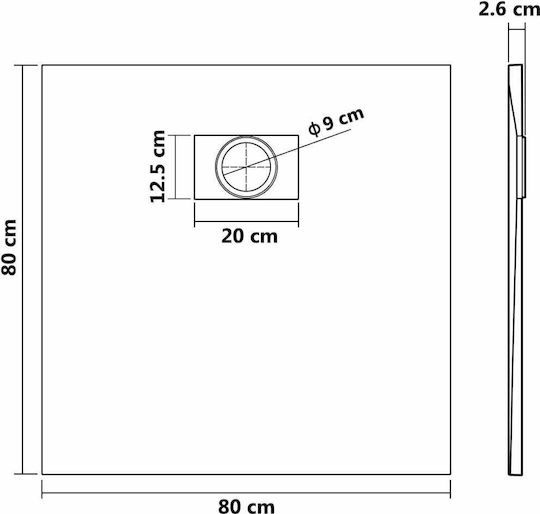 vidaXL Quadratisch Acryl Dusche x80cm Gray