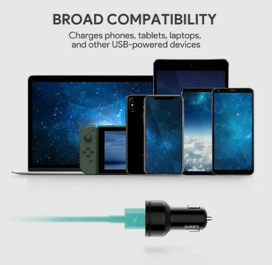 Aukey CC-Y7 Autoladegerät 39W 5.4A mit Anschlüssen: 1xUSB 1xType-C Schwarz Farbe
