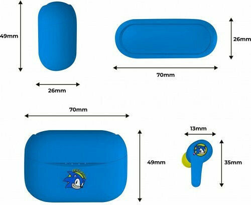 OTL SEGA Sonic the Hedgehog In-Ear Bluetooth-Freisprecheinrichtung Kopfhörer mit Ladeetui Blau