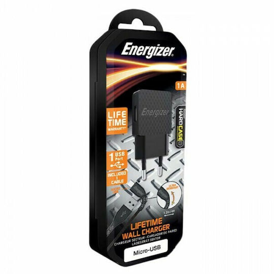 Energizer Φορτιστής με Θύρα USB-A και Καλώδιο micro USB Μαύρος (AC1AEULMCM)