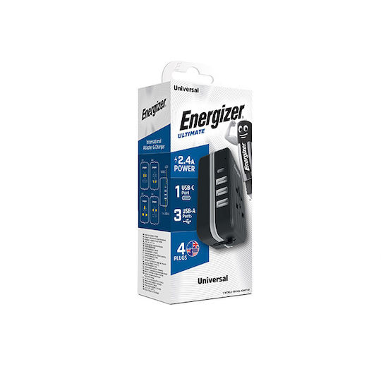 Energizer Charger Without Cable with 3 USB-A Ports and USB-C Port 15W Blacks (TA639C)