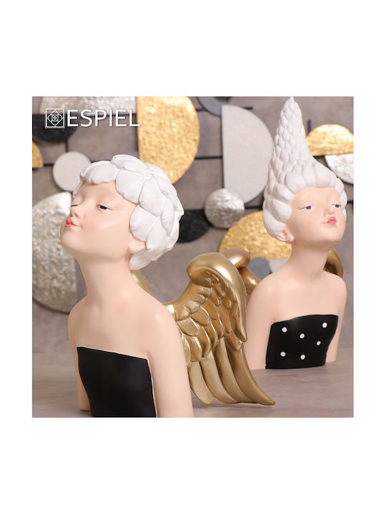 Espiel Decorative Fairy Polyresin Ladies With Feathers in Black/Gold 21x17x36cm 1pcs