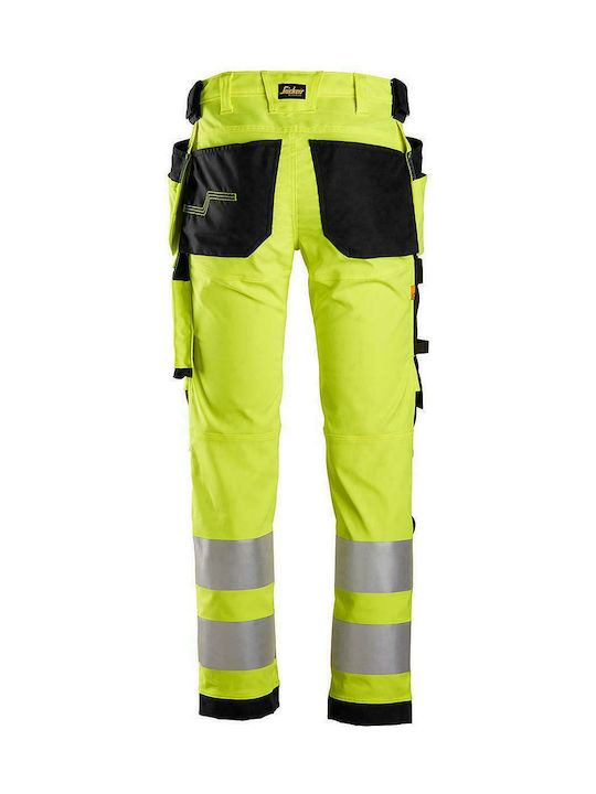 Snickers Workwear Allroundwork Stretch CL 2 Reflective Work Trousers Yellow