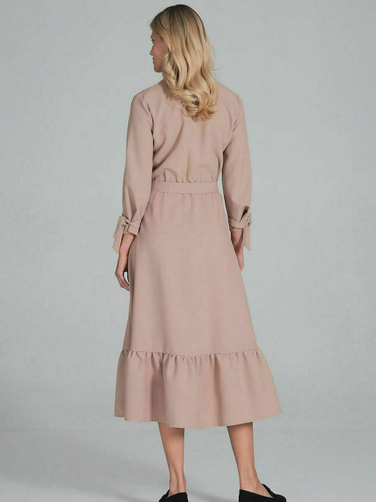 Figl Midi All Day Φόρεμα Μακρυμάνικο Dusty Pink