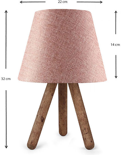 Megapap Lander Holz Tischlampe für Fassung E27 mit Rosa Schirm und Braun Basis