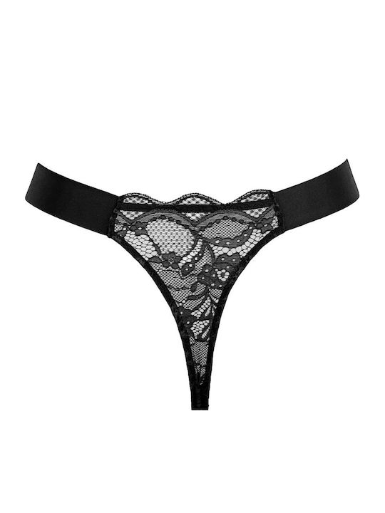 Amanda Γυναικείο String με Δαντέλα Μαύρο