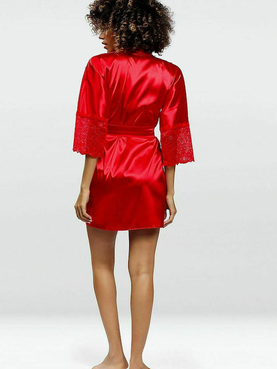 Dkaren Judyta Women's Winter Satin Pajama Robe Red