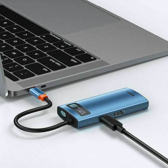 Baseus Metal Gleam Series 6in1 USB-C Docking Station with HDMI 4K PD Ethernet Blue