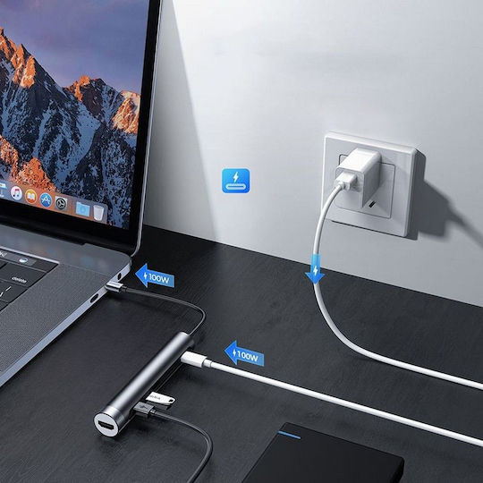 Joyroom USB-C Докинг станция с HDMI 4K PD Сив (S-H112)