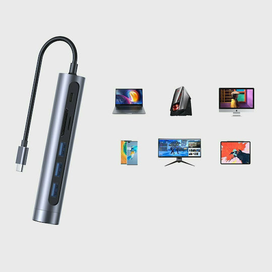 Joyroom USB-C Докинг станция с HDMI 4K PD Сив (S-H112)