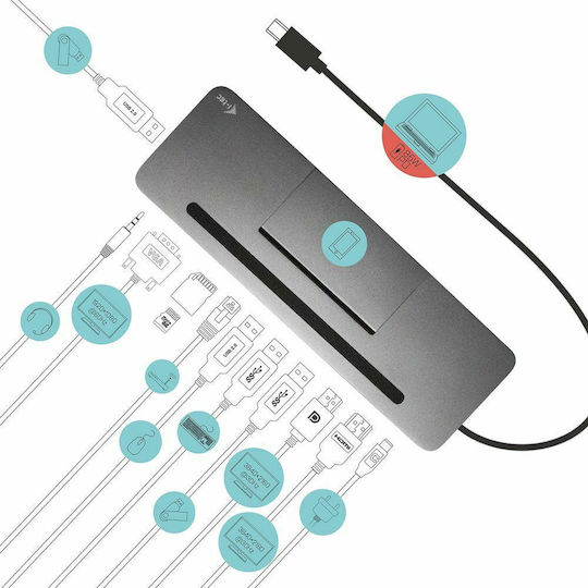 i-tec USB-C Docking Station with 4K PD Ethernet and Support for 3 Monitors Gray (C31FLATDOCKPDPRO)