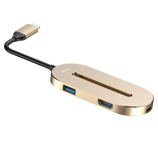 Baseus Aluminium O USB-C Docking Station με HDMI 4K PD Χρυσό